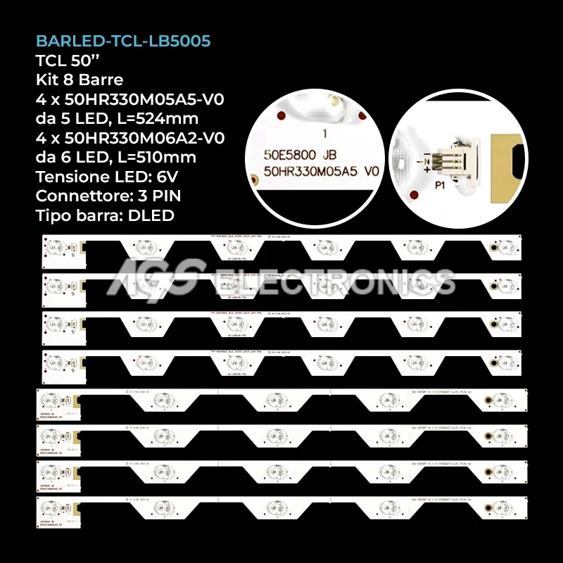 kit 8 barre LED retroilluminazione per Toshiba 50 pollici modello 50U66CMC