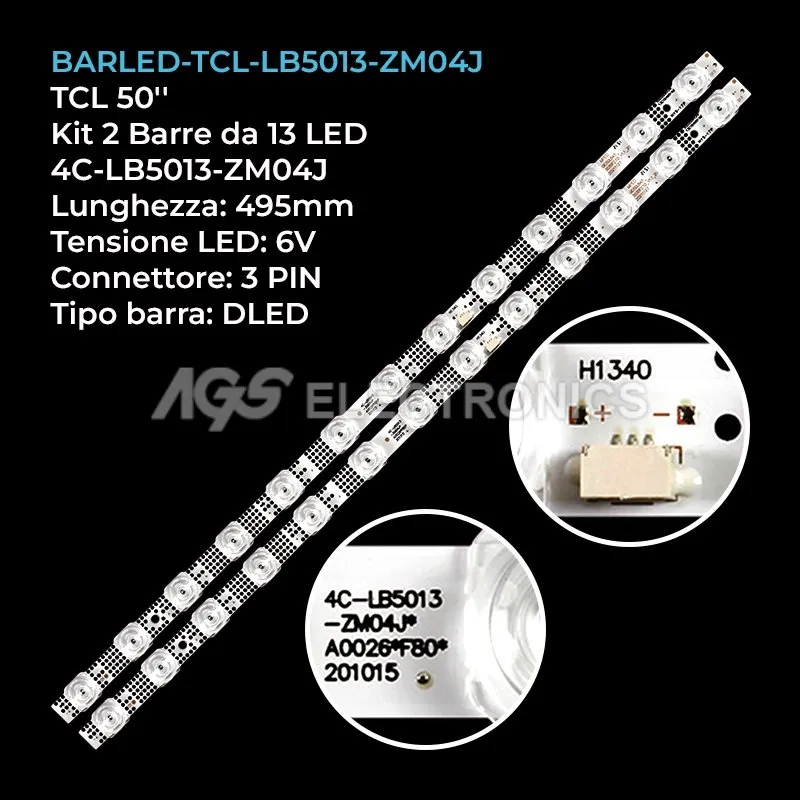kit 2 barre LED retroilluminazione per TCL 50 pollici modello 50A3