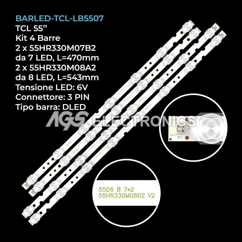 kit 4 barre LED retroilluminazione per TCL 55 pollici modello 55D655F6