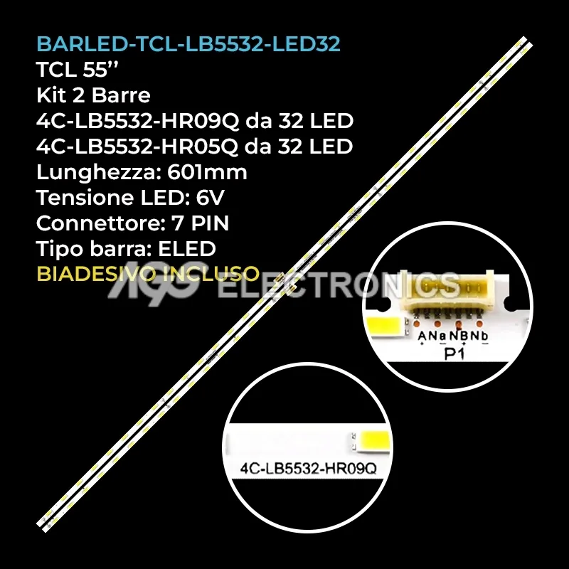 kit 2 barre LED retroilluminazione per TCL 55 pollici modello 55C2