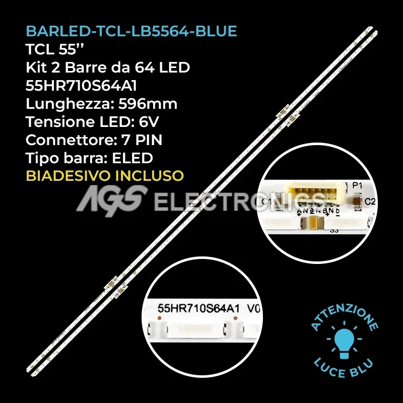 kit 2 barre LED retroilluminazione per TCL 55 pollici modello R855C9000LPE001A