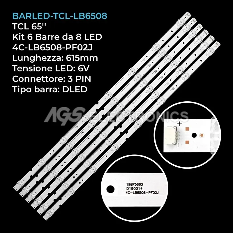kit 6 barre LED retroilluminazione per TCL 65 pollici modello 65U3900C