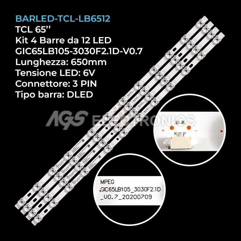 kit 4 barre LED retroilluminazione per TCL 65 pollici modello 6533F9