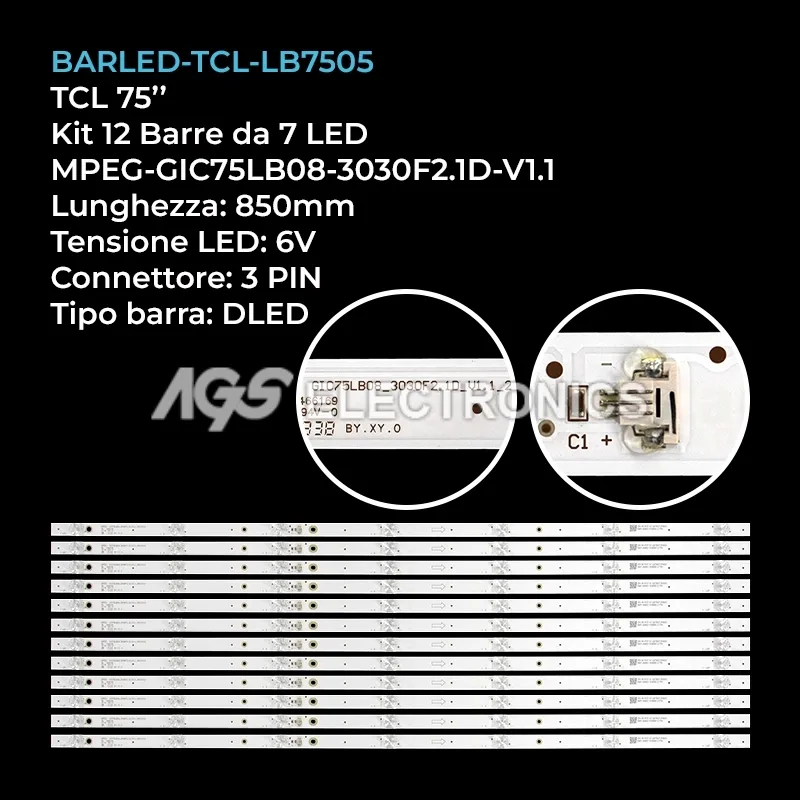 kit 12 barre LED retroilluminazione per TCL 75 pollici modello 75V2