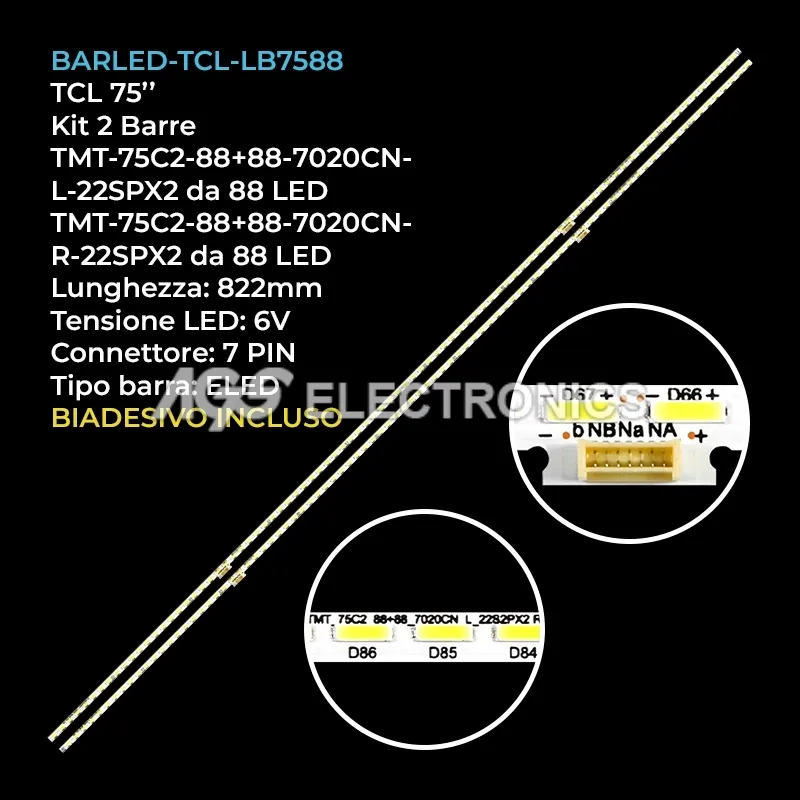 kit 2 barre LED retroilluminazione per TCL 75 pollici modello 75C8