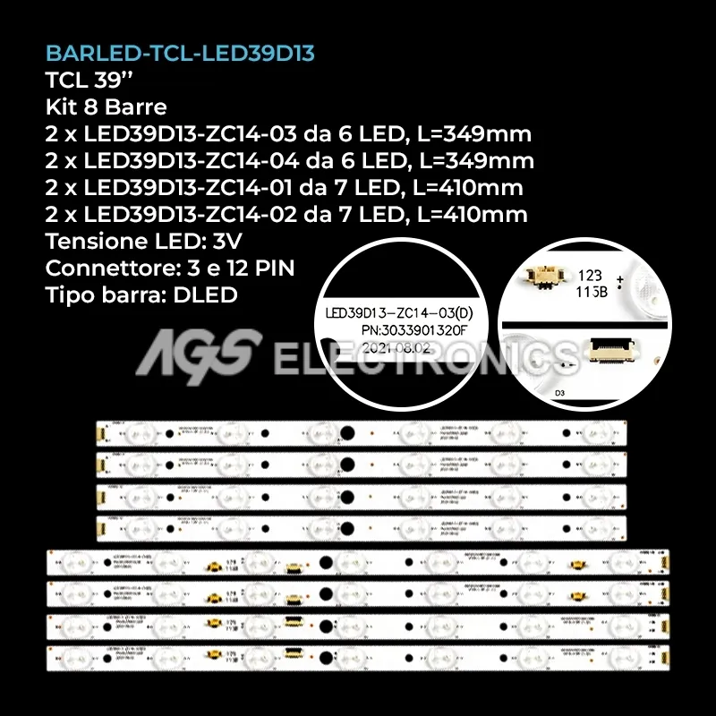 kit 8 barre LED retroilluminazione per Mystery 39 pollici modello MTV4022LW