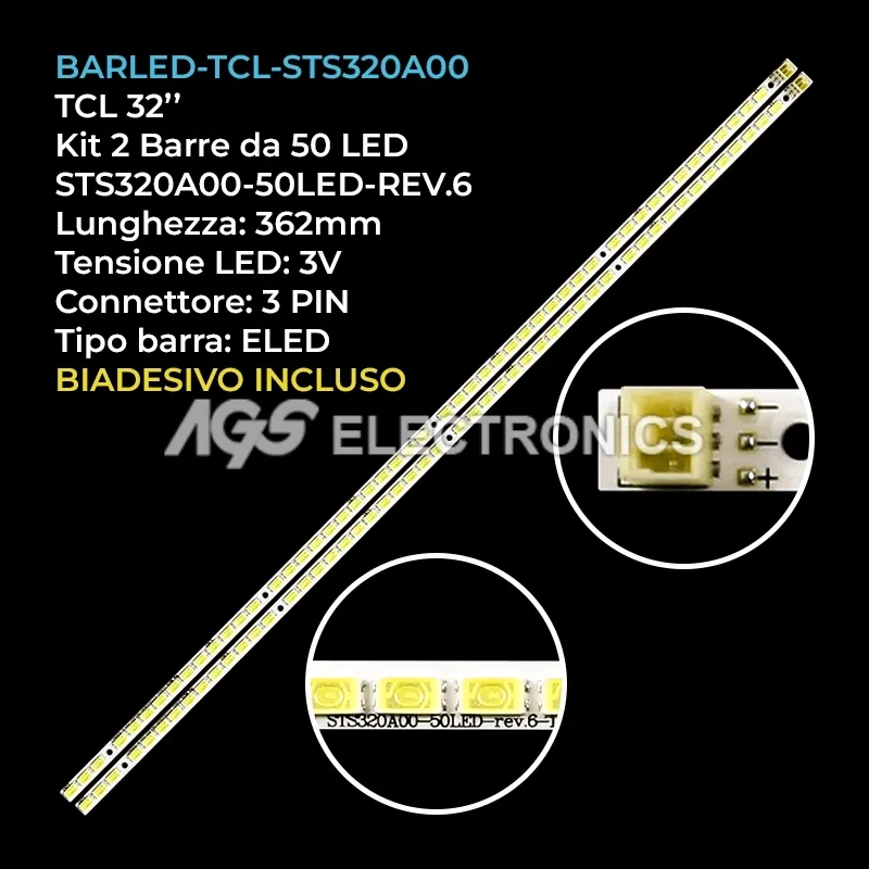 kit 2 barre LED retroilluminazione per Konka 32 pollici modello LED32IS95N