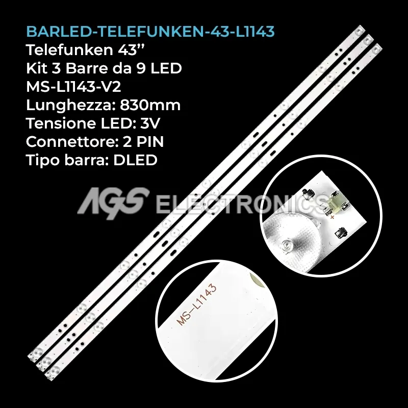 kit 3 barre LED retroilluminazione per Telefunken 43 pollici modello 43F660T