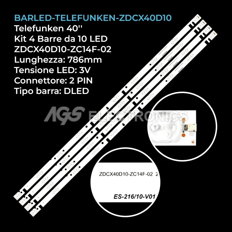 kit 4 barre LED retroilluminazione per Rca 40 pollici modello RLDED4016AE