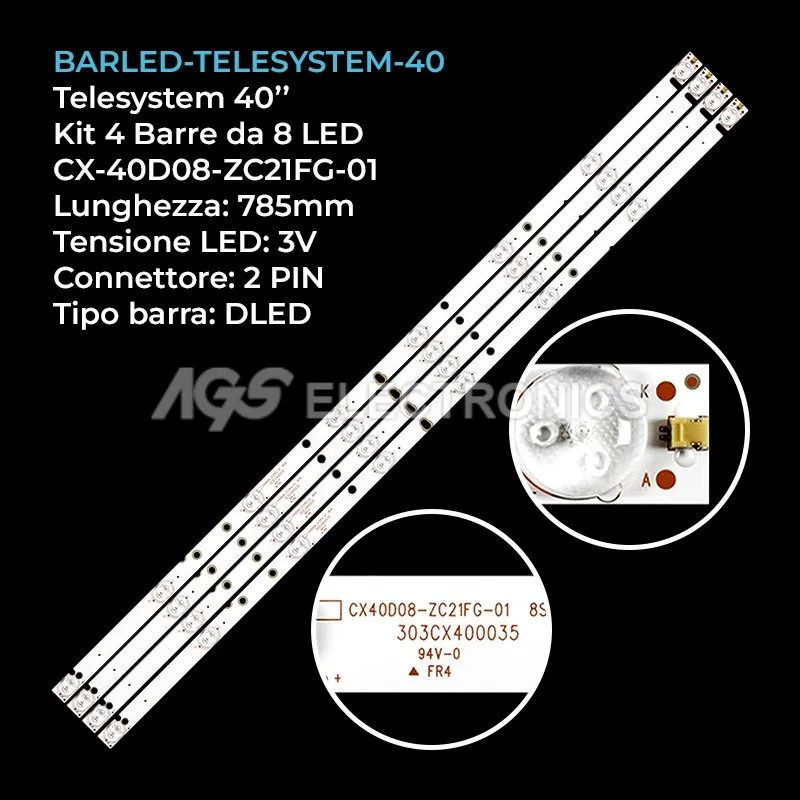 kit 4 barre LED retroilluminazione per Telesystem 40 pollici modello PALCO40LED07E
