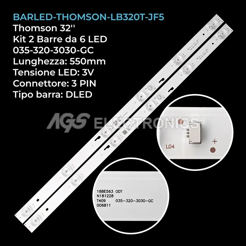 kit 2 barre LED retroilluminazione per Thomson 32 pollici modello T32RTM5040