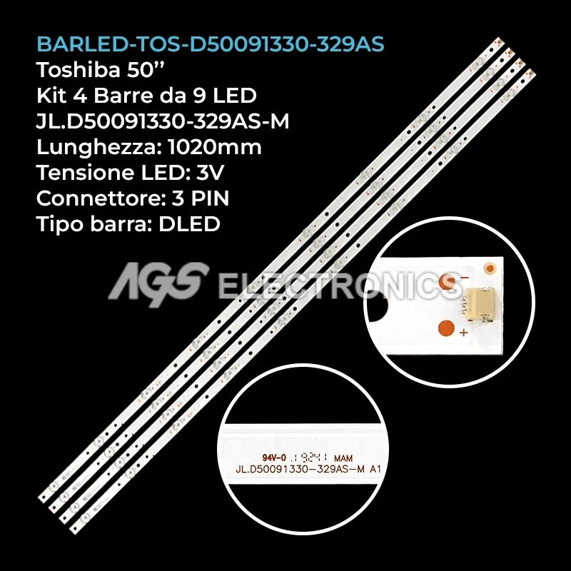 kit 4 barre LED retroilluminazione per Toshiba 50 pollici modello 50LF621U19