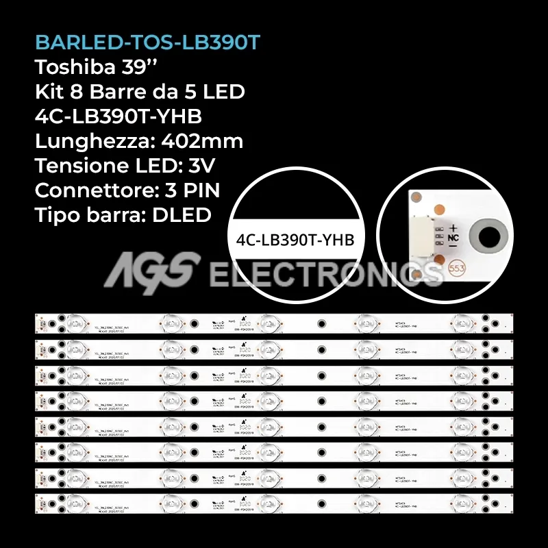 kit 8 barre LED retroilluminazione per Sanyo 39 pollici modello DP39D14T