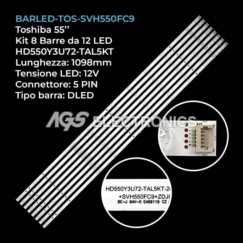 kit 8 barre LED retroilluminazione per Hisense 55 pollici modello 55U72HQ