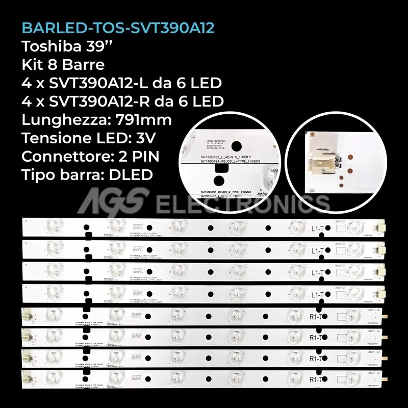 kit 8 barre LED retroilluminazione per Toshiba 39 pollici modello TL400FSB1