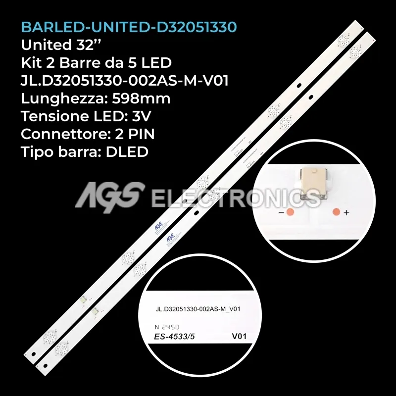 kit 2 barre LED retroilluminazione per United 32 pollici modello D32D1100