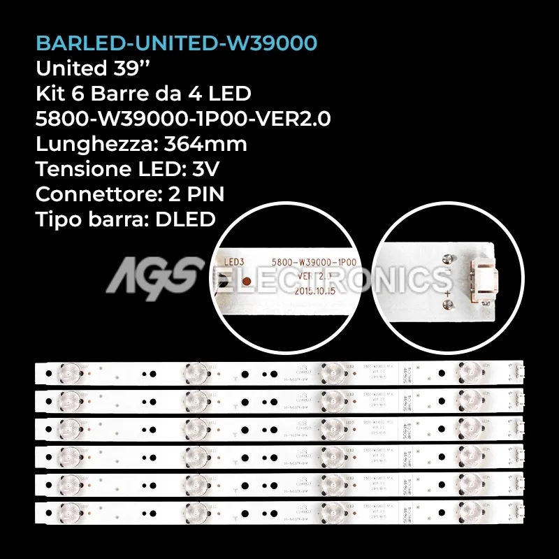 kit 6 barre LED retroilluminazione per United 39 pollici modello LED39SK30
