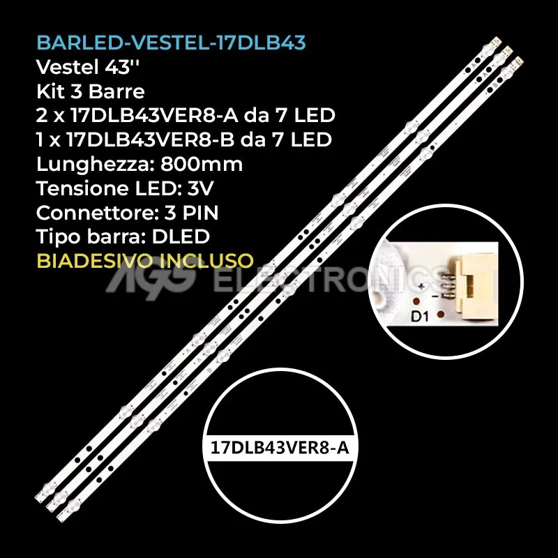 kit 3 barre LED retroilluminazione per Techwood 43 pollici modello 43AO9FHD