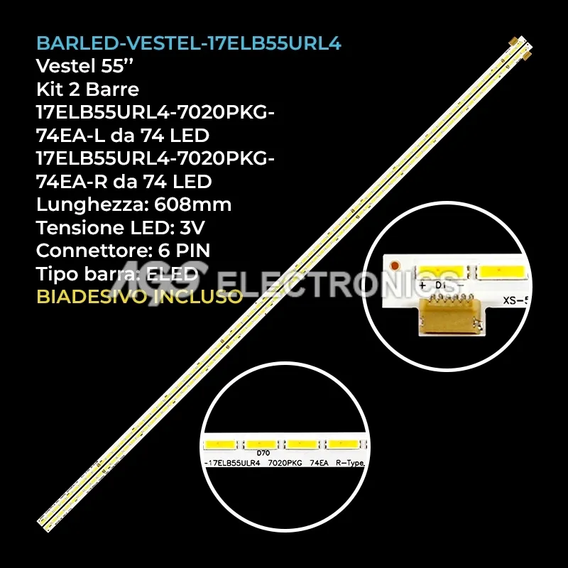 kit 2 barre LED retroilluminazione per Vestel 55 pollici modello 55UB9650