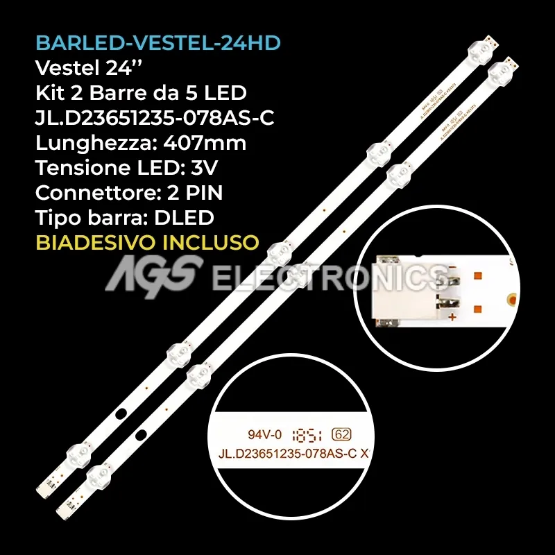 kit 2 barre LED retroilluminazione per Finlux 24 pollici modello 24FX4020F