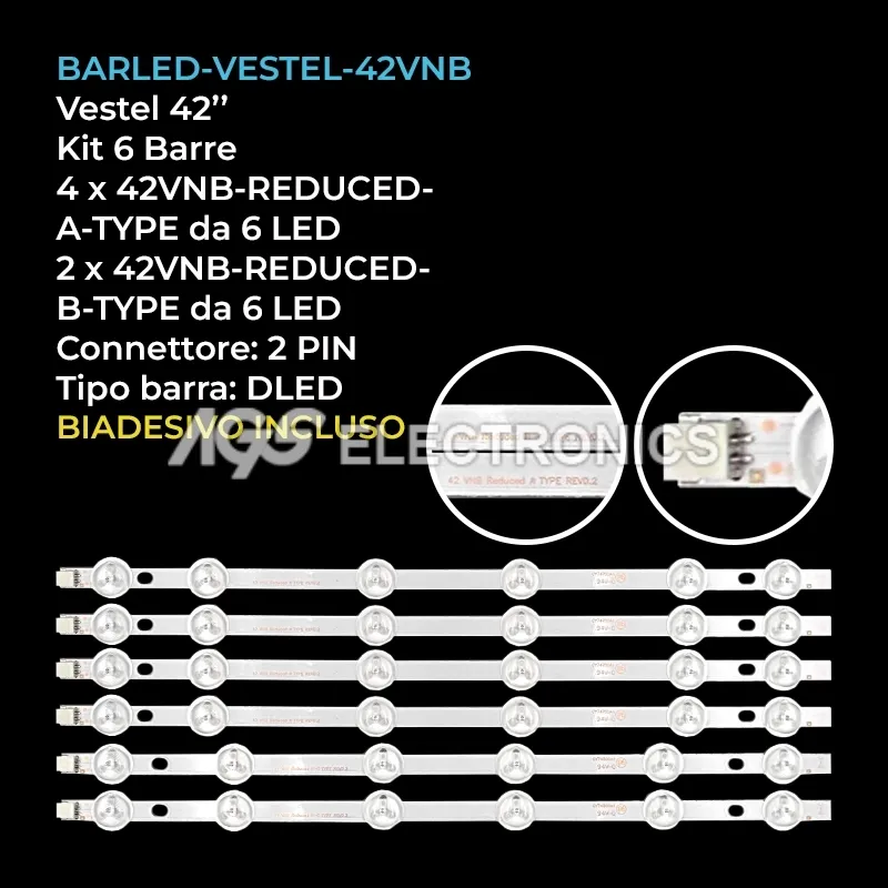 kit 6 barre LED retroilluminazione per Hitachi 42 pollici modello 42HYC42