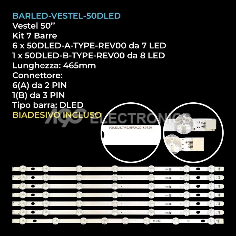 kit 7 barre LED retroilluminazione per Techwood 50 pollici modello 50AO2SB