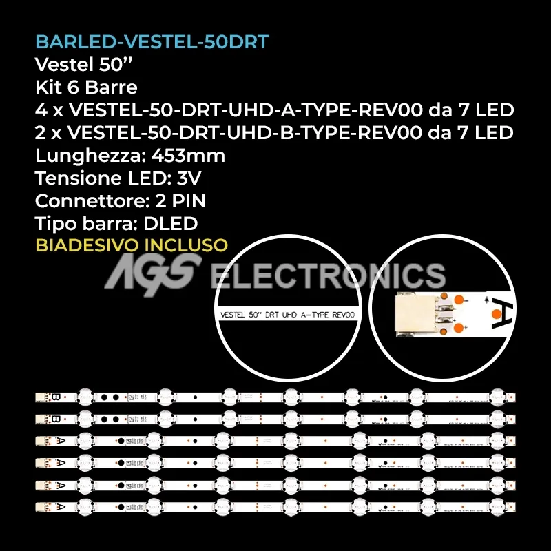 kit 6 barre LED retroilluminazione per Toshiba 50 pollici modello 50U6863DB