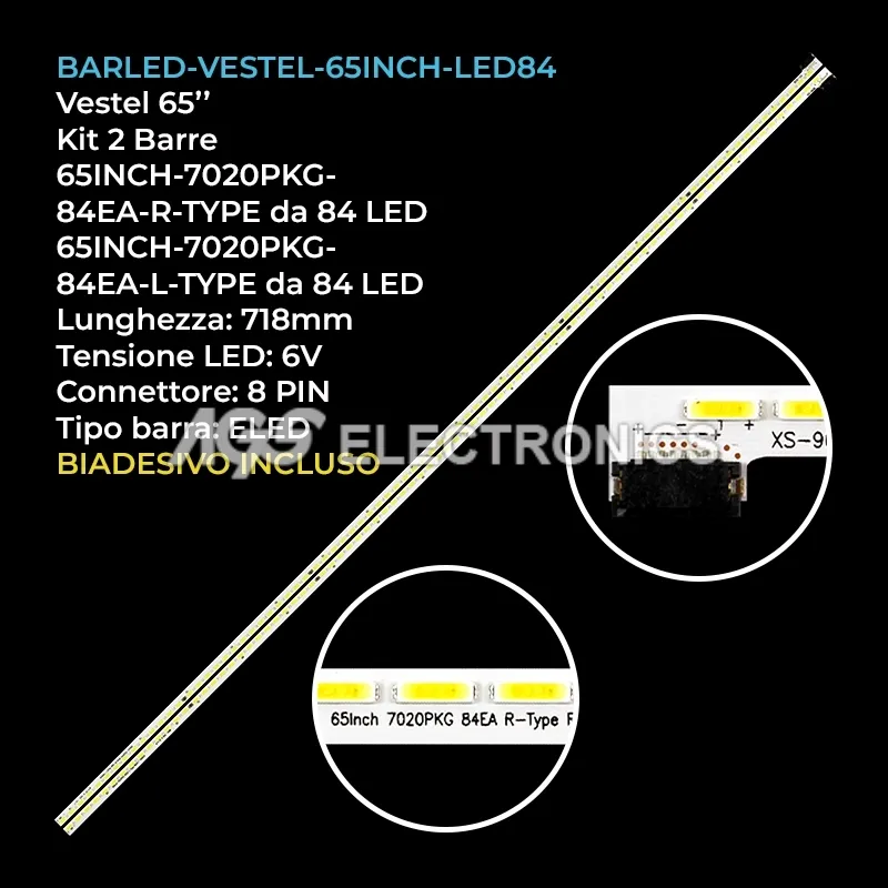 kit 2 barre LED retroilluminazione per Vestel 65 pollici pannello VES650QNEA2DS02