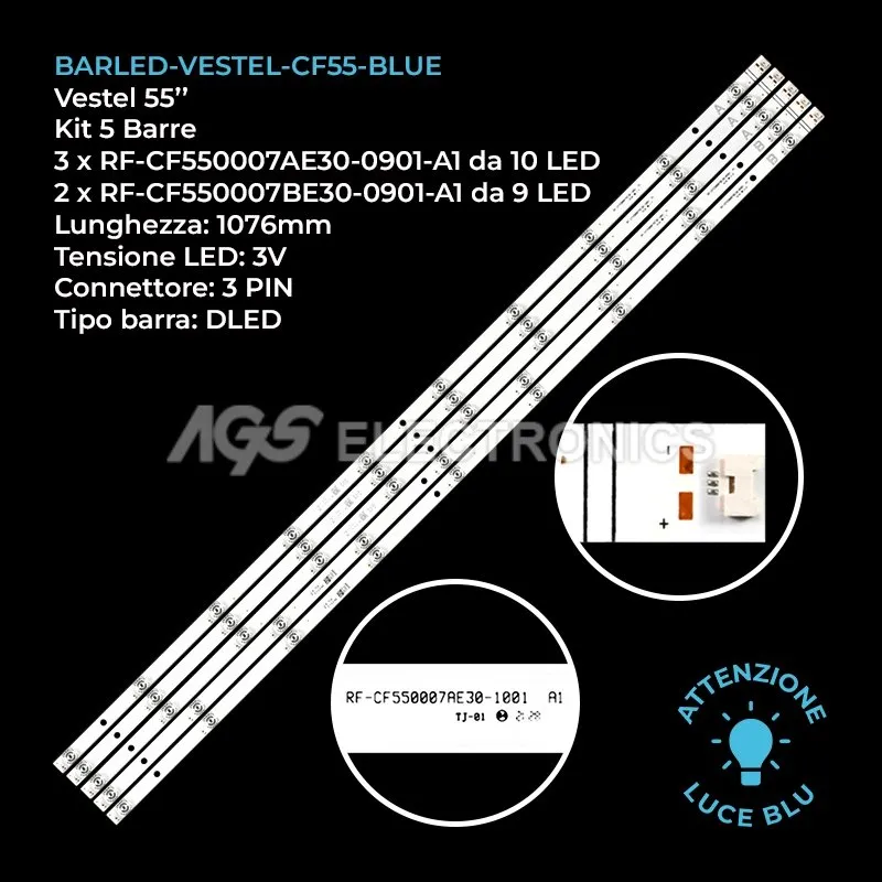 kit 5 barre LED retroilluminazione per Toshiba 55 pollici modello 55QF5D53DB