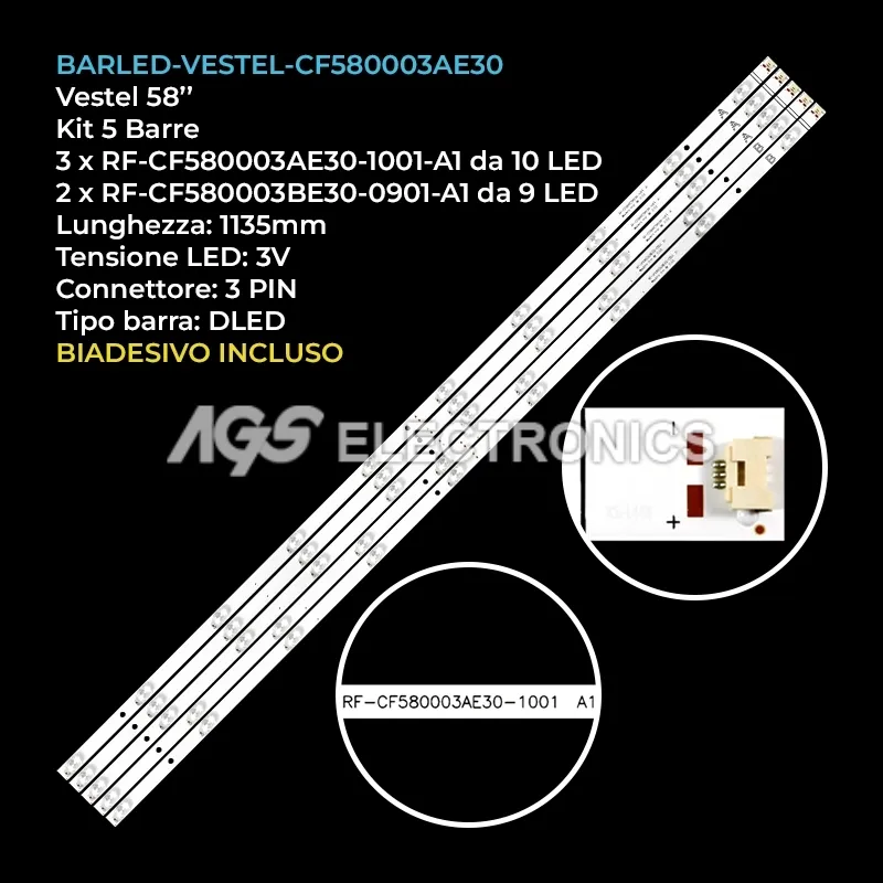 kit 5 barre LED retroilluminazione per Telefunken 58 pollici modello D58U660N1CW