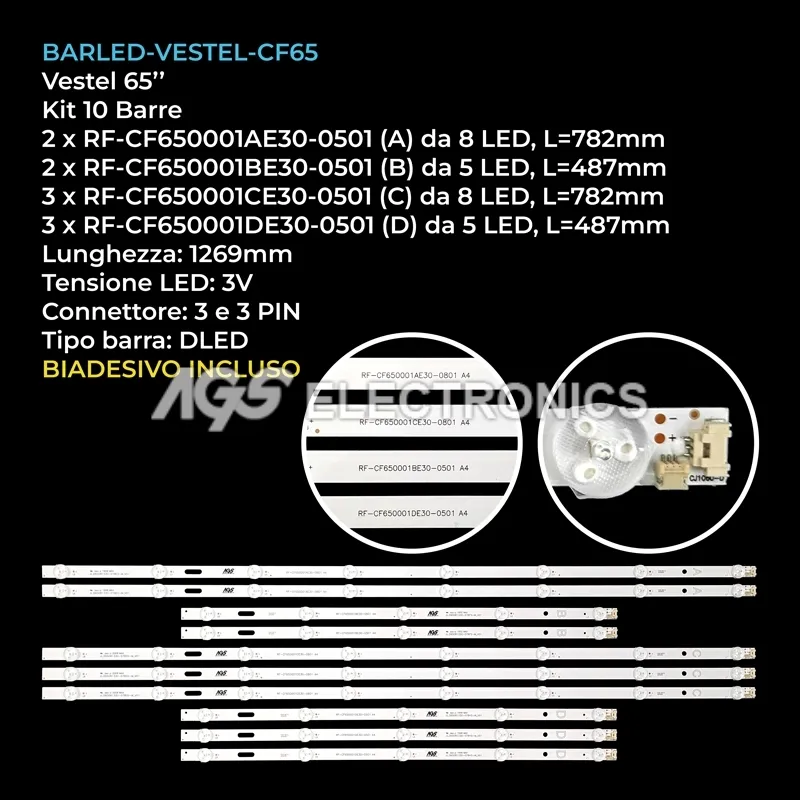 kit 10 barre LED retroilluminazione per Luxor 65 pollici modello QLED65OD700