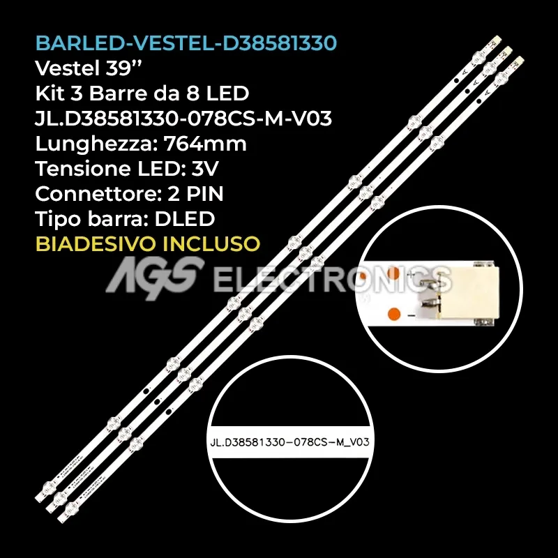 kit 3 barre LED retroilluminazione per Jvc 39 pollici modello LT39C3210