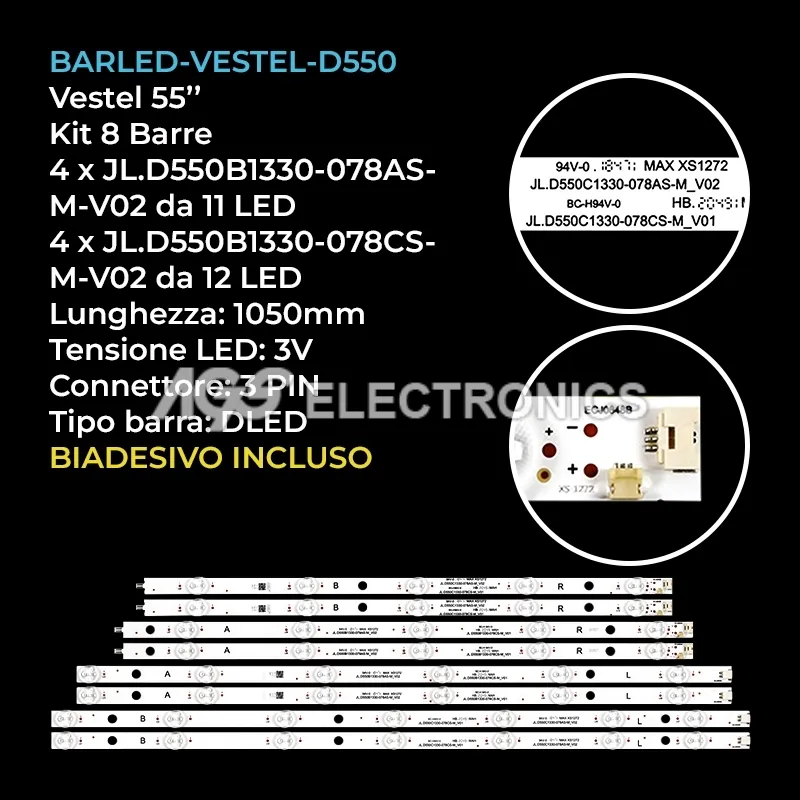 kit 8 barre LED retroilluminazione per Jvc 55 pollici modello LT55CF890