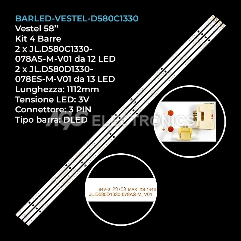 kit 4 barre LED retroilluminazione per Toshiba 58 pollici modello 58UL3A63DT