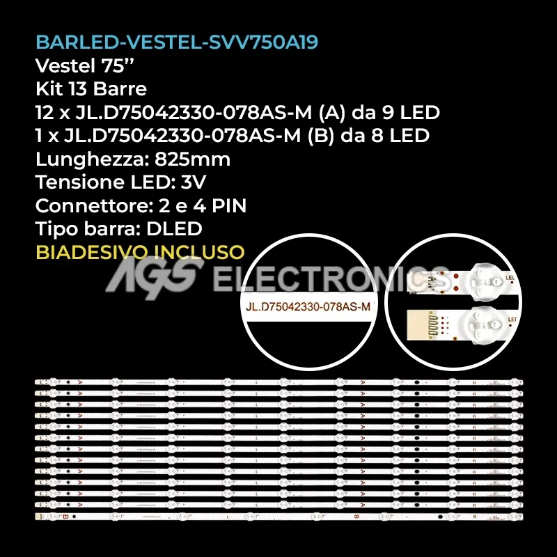 kit 13 barre LED retroilluminazione per Philips 75 pollici modello 75HFL2899S12