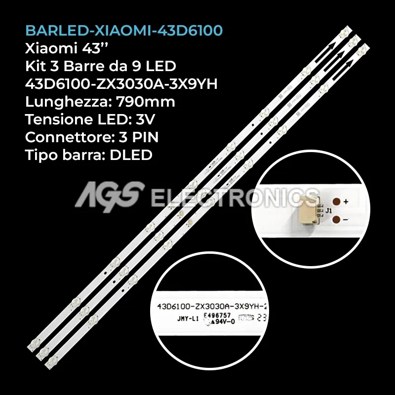 kit 3 barre LED retroilluminazione per Xiaomi 43 pollici modello L43M8A2LA