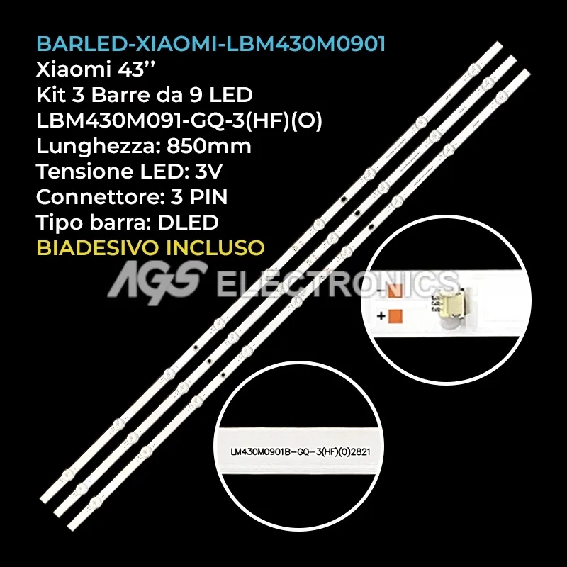 kit 3 barre LED retroilluminazione per Xiaomi 43 pollici modello L43MM66AEU