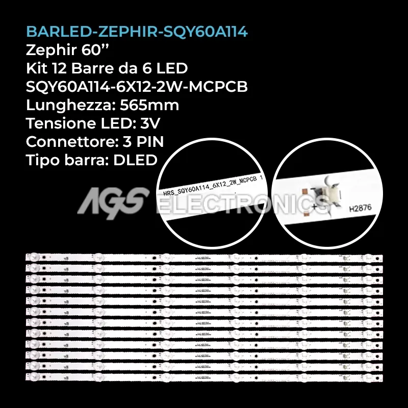 kit 12 barre LED retroilluminazione per Rca 60 pollici modello RNSMU6039
