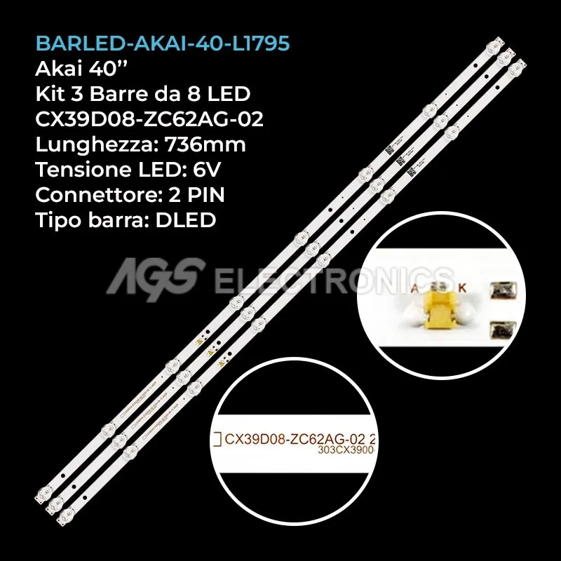kit 3 barre LED retroilluminazione per Smartech 40 pollici modello SMTLE39Z1TS