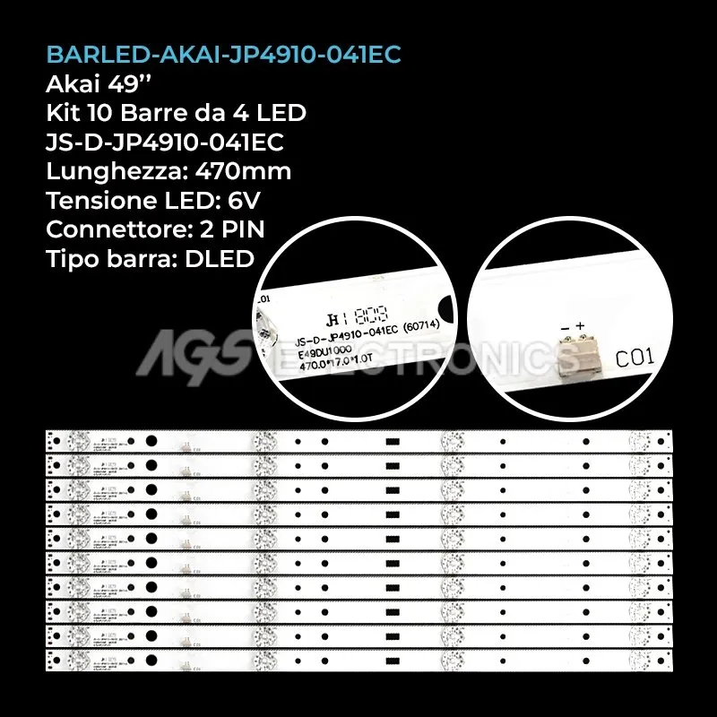 kit 10 barre LED retroilluminazione per Akai 49 pollici modello CTV500TSCURVED