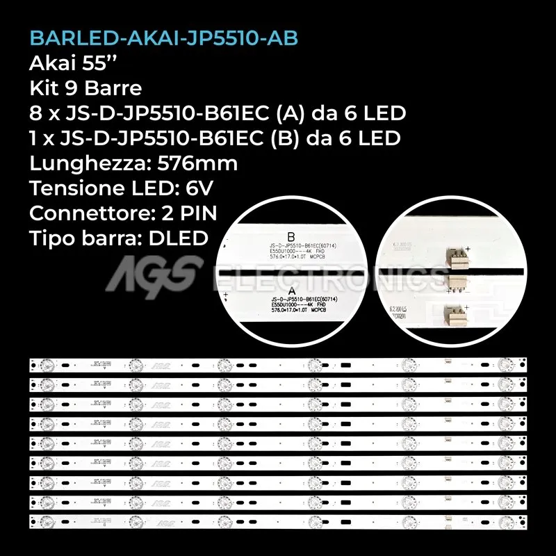 kit 9 barre LED retroilluminazione per Akai 55 pollici modello CTV554T