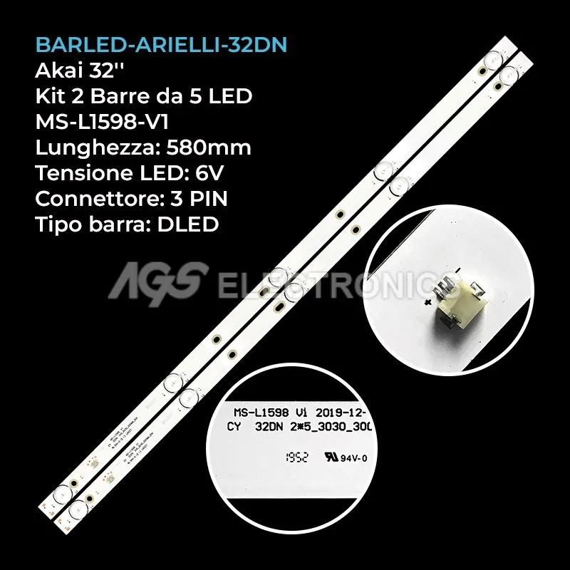 kit 2 barre LED retroilluminazione per Arielli 32 pollici modello HV32OWHBN86