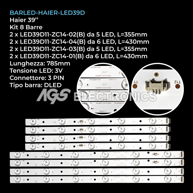 kit 8 barre LED retroilluminazione per Polaroid 39 pollici modello MHDV3911S7