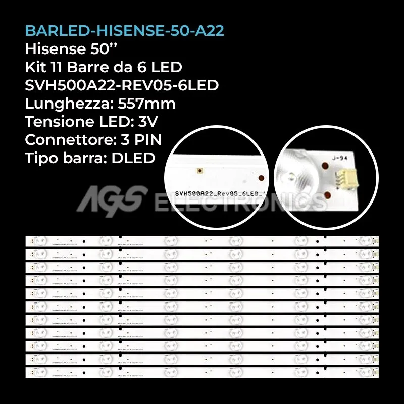 kit 11 barre LED retroilluminazione per Hisense 50 pollici modello 50K20JD