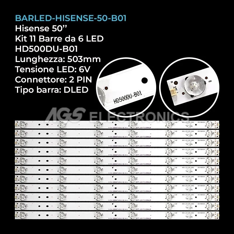 kit 11 barre LED retroilluminazione per Hisense 50 pollici modello LED50EC590UN