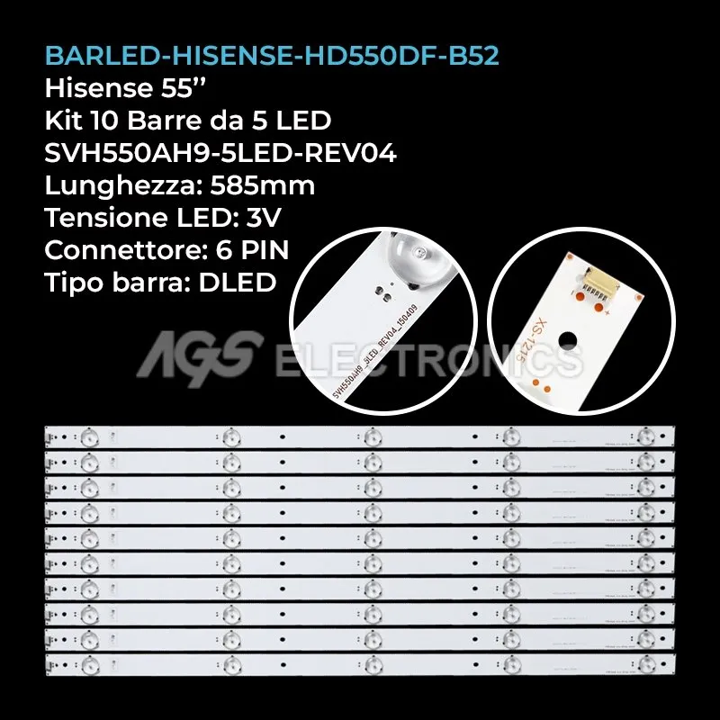 kit 10 barre LED retroilluminazione per Hisense 55 pollici modello 55H6B