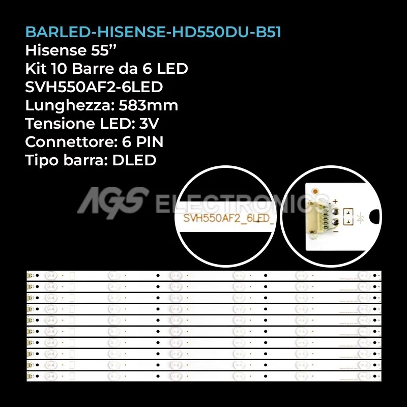 kit 10 barre LED retroilluminazione per Hisense 55 pollici modello UB55EC591UWTSEU