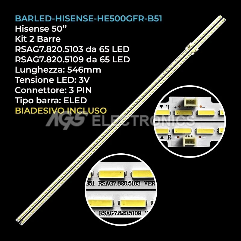 kit 2 barre LED retroilluminazione per Hisense 50 pollici modello LED50EC300JD