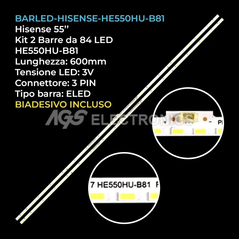 kit 2 barre LED retroilluminazione per Hisense 55 pollici modello H55M5500