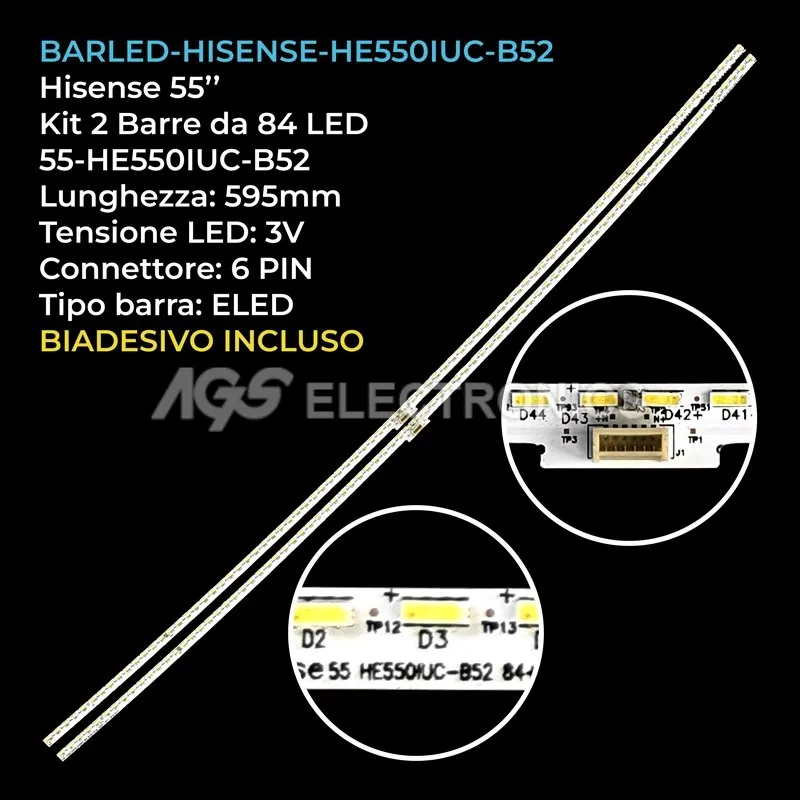 kit 2 barre LED retroilluminazione per Hisense 55 pollici modello H55MEC5650